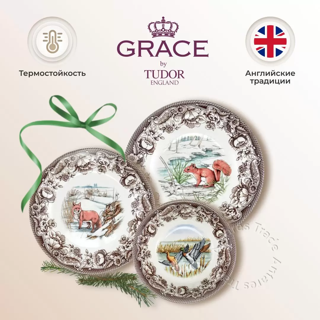 Набор тарелок: глубокая 23,3 см, обеденная 20,7 см, салатник 15,8 см HAYDON GROVE GRACE by TUDOR ENGLAND белый, коричневый 3 шт