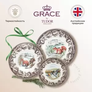 Набор тарелок: глубокая 23,3 см, обеденная 20,7 см, салатник 15,8 см HAYDON GROVE GRACE by TUDOR ENGLAND белый, коричневый 3 шт